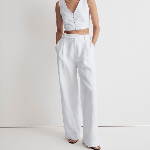 Madewell The Harlow Wide-Leg Pant in 100% Linen, color white, size 2. - Picture 12 of 12